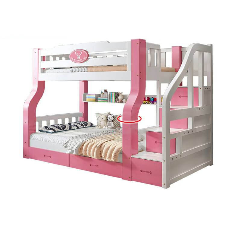 Natural/Blue Modern Wooden Bunk Bed with Bookshelf, Ladder and Storage