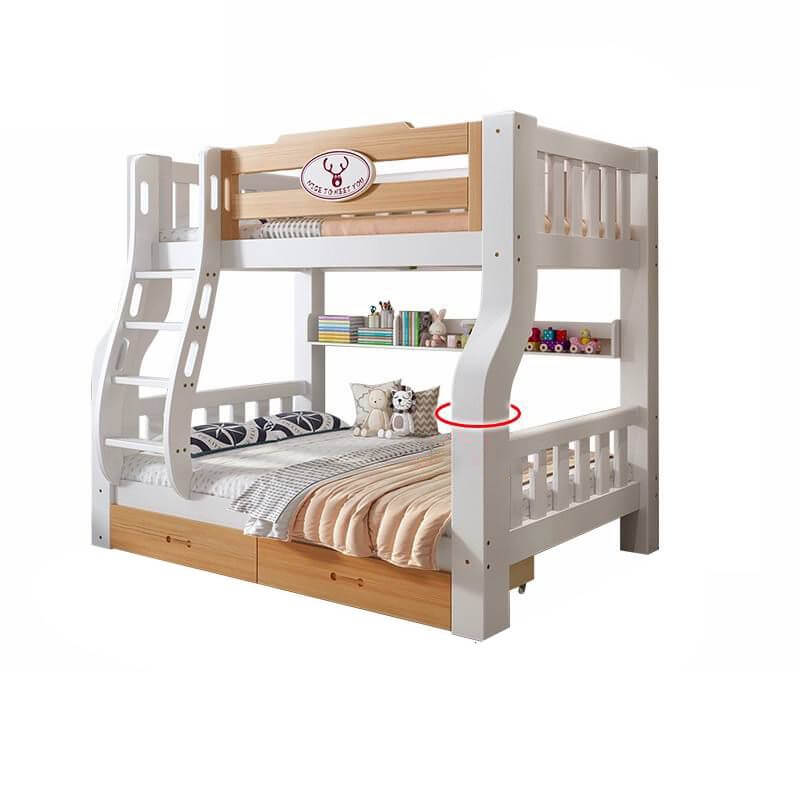 Natural/Blue Modern Wooden Bunk Bed with Bookshelf, Ladder and Storage
