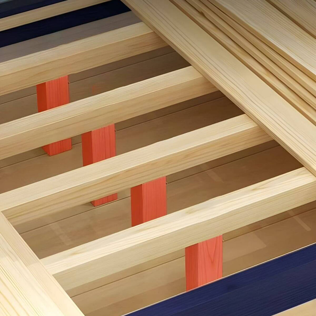 Natural/Blue Modern Wooden Bunk Bed with Bookshelf, Ladder and Storage