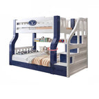 Natural/Blue Modern Wooden Bunk Bed with Bookshelf, Ladder and Storage