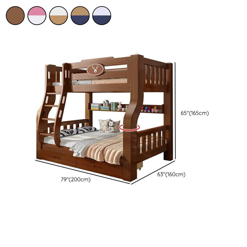 Natural/Blue Modern Wooden Bunk Bed with Bookshelf, Ladder and Storage Dimensions