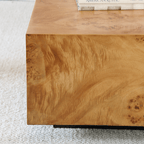 Natural Burlwood Cube Coffee Table with Floating Silhouette