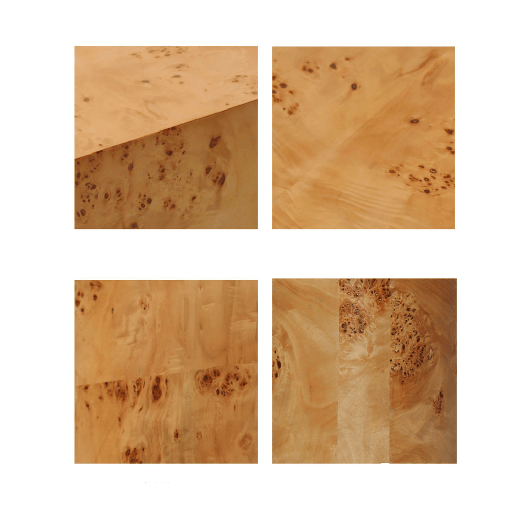 Natural Burlwood Cube Coffee Table with Floating Silhouette