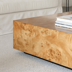 Natural Burlwood Cube Coffee Table with Floating Silhouette