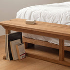 Natural Elm Wood Living Room Bench – Modern Rectangular Solid-Color Seat