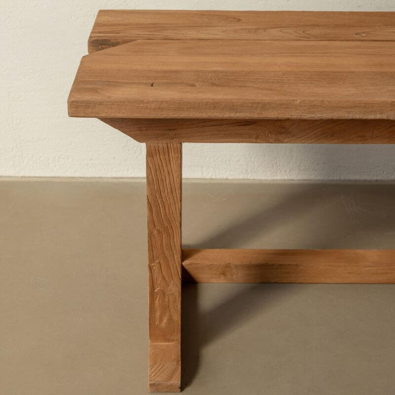 Natural Elm Wood Living Room Bench – Modern Rectangular Solid-Color Seat