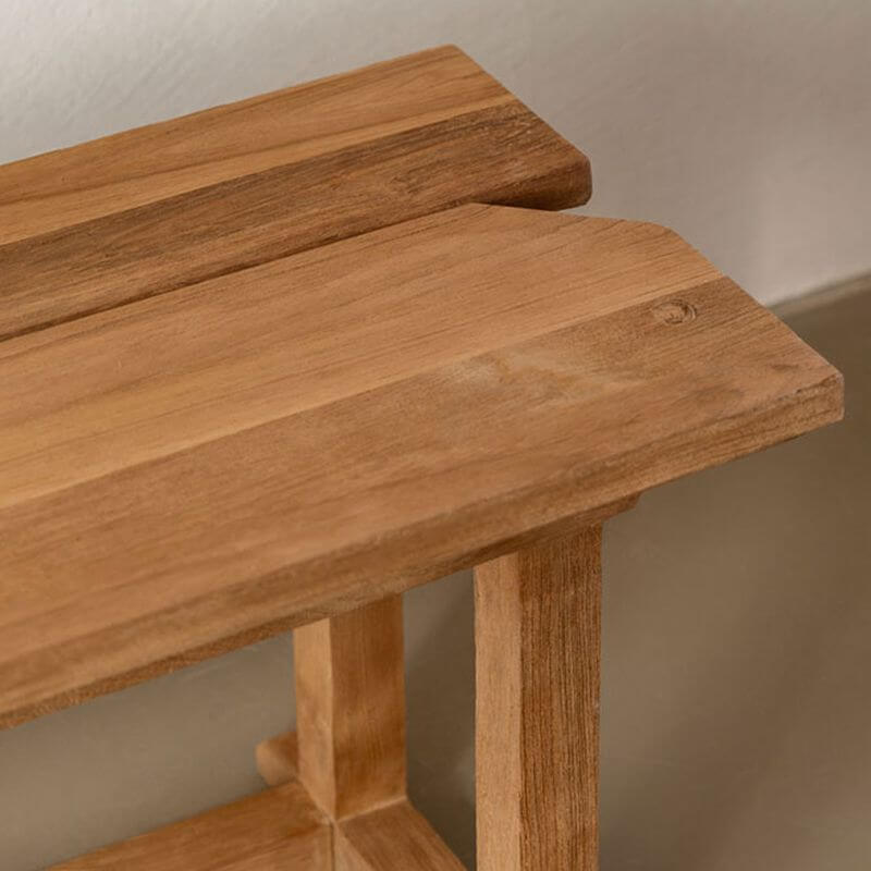Natural Elm Wood Living Room Bench – Modern Rectangular Solid-Color Seat