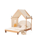 Natural Finish Kids Bed with Fun Roof and Climbing Frame