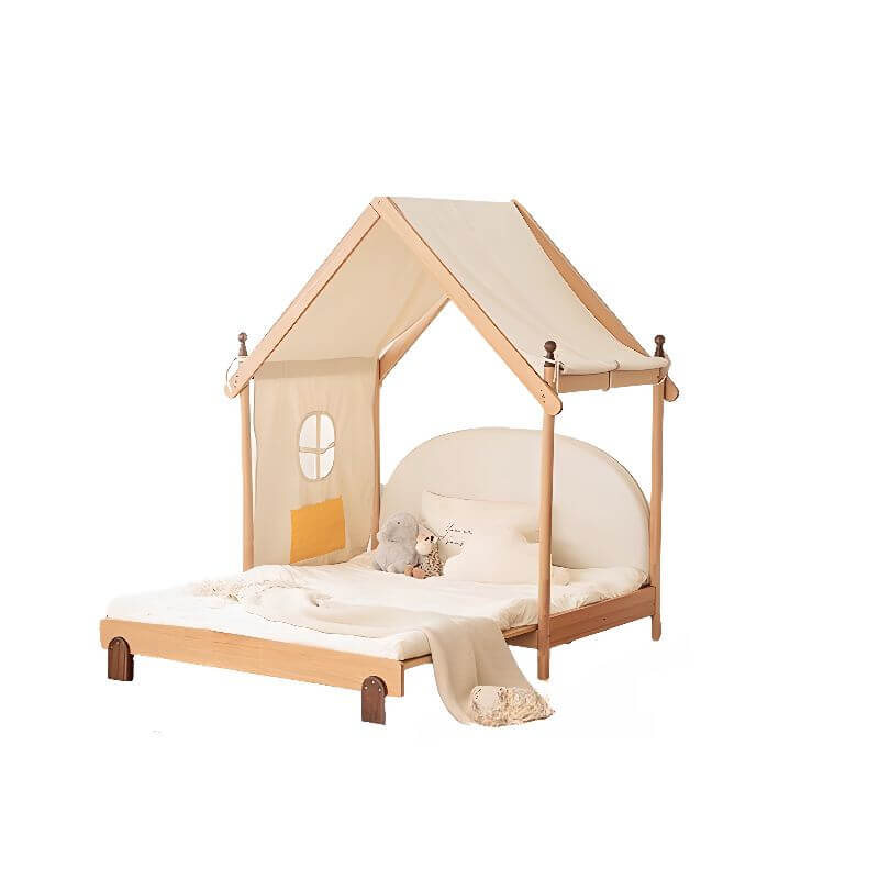 Natural Finish Kids Bed with Fun Roof and Climbing Frame
