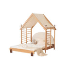 Natural Finish Kids Bed with Fun Roof and Climbing Frame
