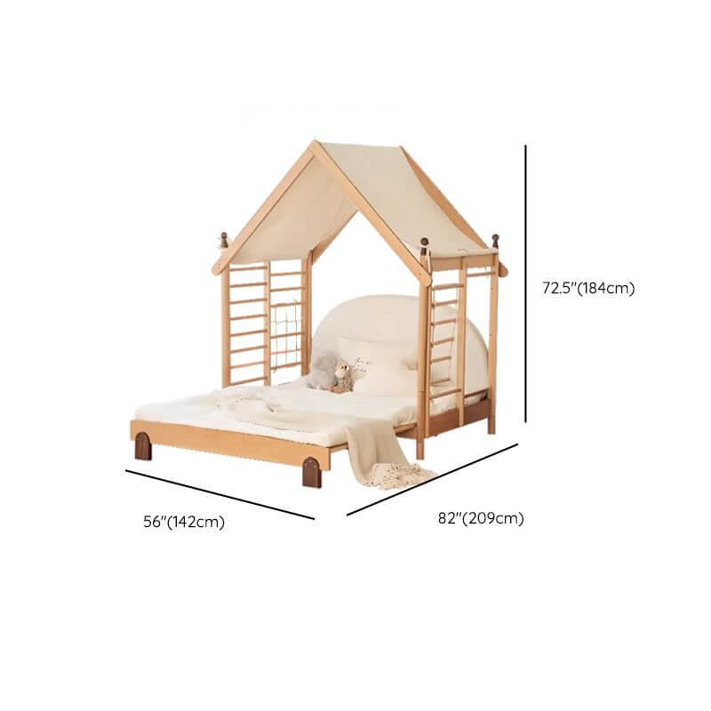 Natural Finish Kids Bed with Fun Roof and Climbing Frame Dimensions