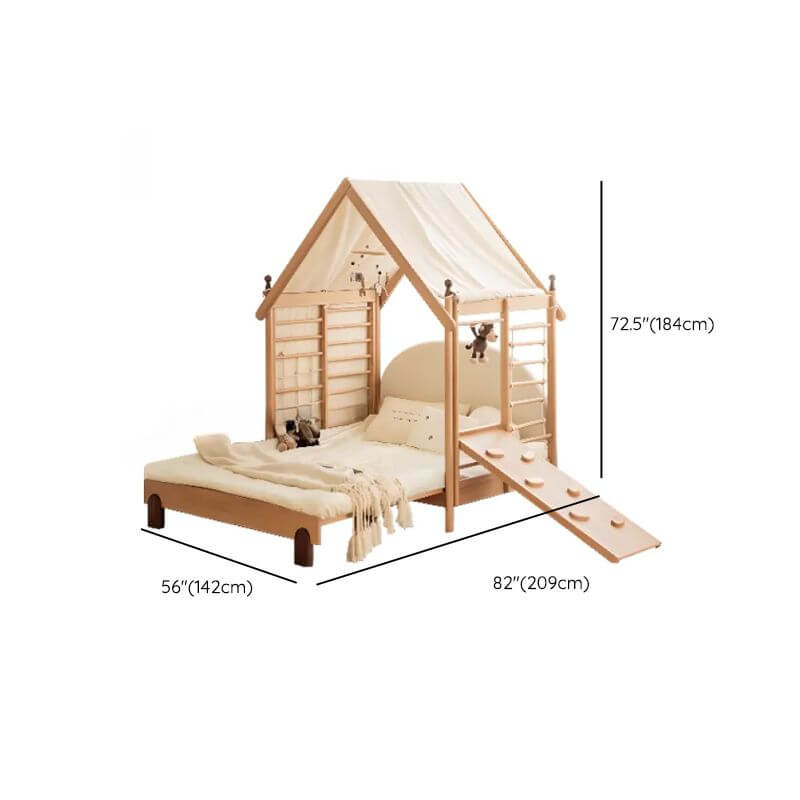 Natural Finish Kids Bed with Fun Roof and Climbing Frame Dimensions