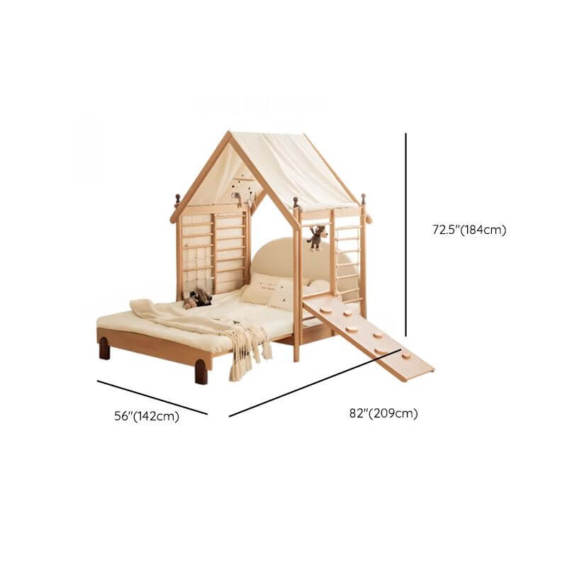 Natural Finish Kids Bed with Fun Roof and Climbing Frame Dimensions