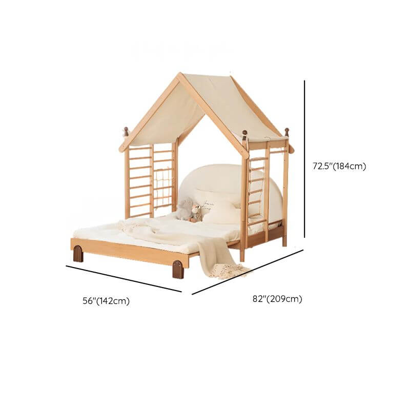 Natural Finish Kids Bed with Fun Roof and Climbing Frame Dimensions