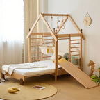 Natural Finish Kids Bed with Fun Roof and Climbing Frame Main Product Image
