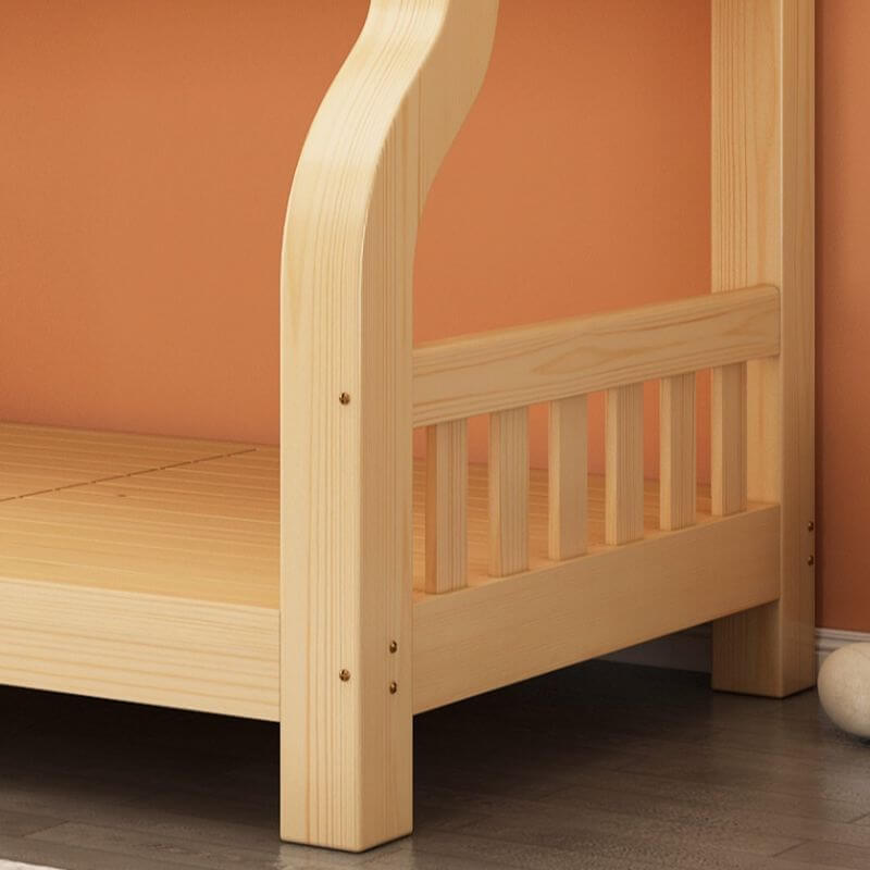 Natural Finish Modern Bunk Bed for Kids with Safety Guardrails