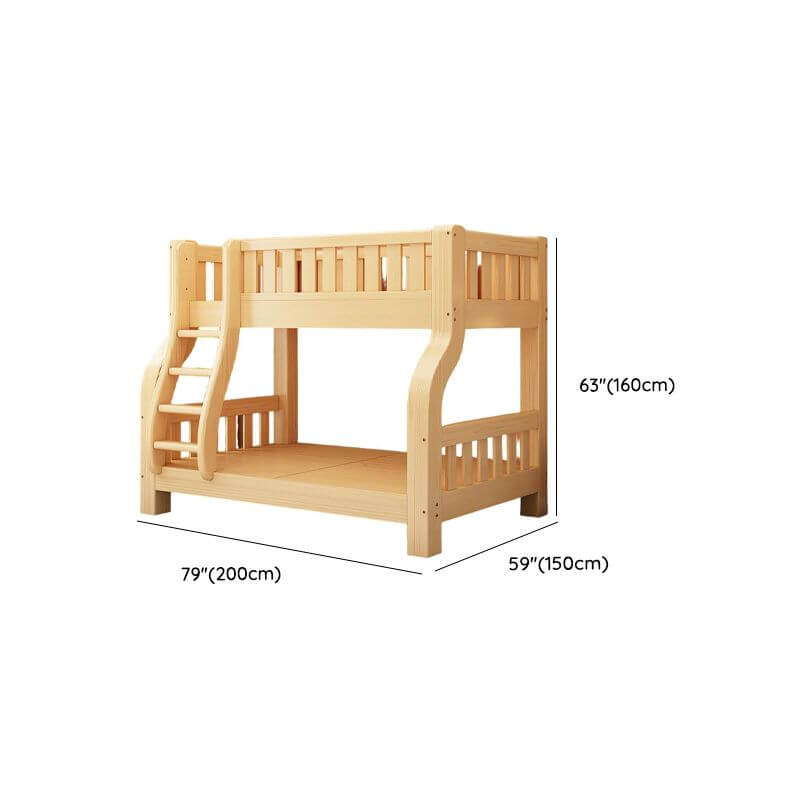 Natural Finish Modern Bunk Bed for Kids with Safety Guardrails Dimensions