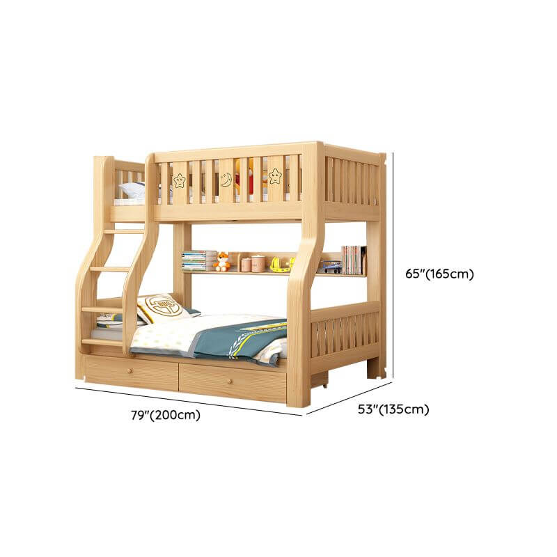 Natural Finish Modern Bunk Bed with 2 Mattresses and Storage Options Dimensions