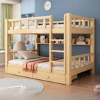 Natural Finish Modern Bunk Bed with Ladder and Storage Drawers