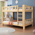Natural Finish Modern Bunk Bed with Ladder and Storage Drawers