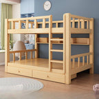 Natural Finish Modern Bunk Bed with Ladder and Storage Drawers