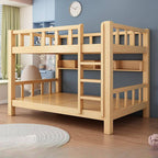 Natural Finish Modern Bunk Bed with Ladder and Storage Drawers