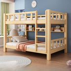 Natural Finish Modern Bunk Bed with Ladder and Storage Drawers