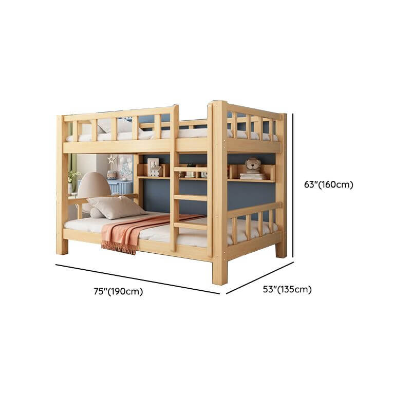 Natural Finish Modern Bunk Bed with Ladder and Storage Drawers Dimensions