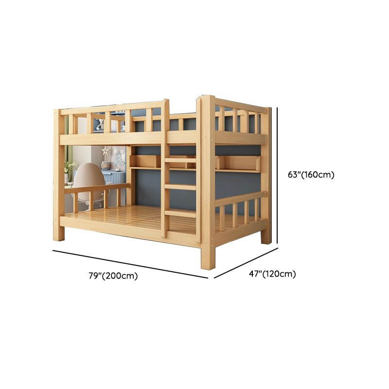 Natural Finish Modern Bunk Bed with Ladder and Storage Drawers Dimensions