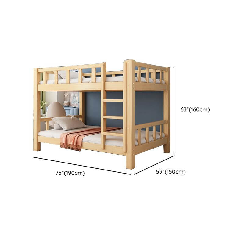 Natural Finish Modern Bunk Bed with Ladder and Storage Drawers Dimensions