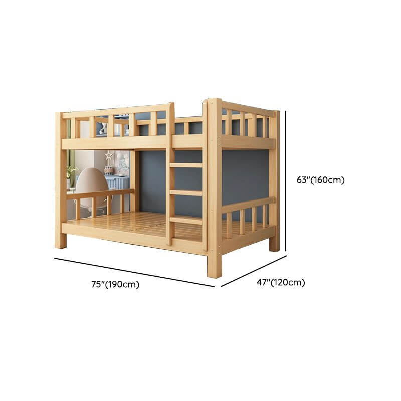 Natural Finish Modern Bunk Bed with Ladder and Storage Drawers Dimensions