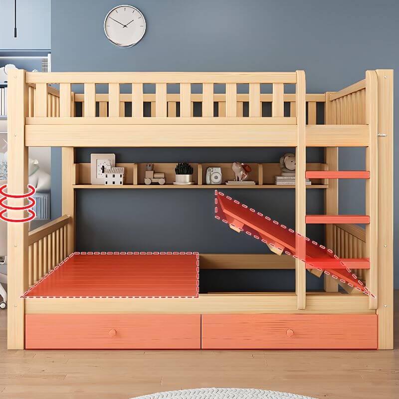 Natural Finish Modern Bunk Bed with Ladder and Storage Drawers Main Product Image Hauptbild
