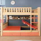 Natural Finish Modern Bunk Bed with Ladder and Storage Drawers Main Product Image