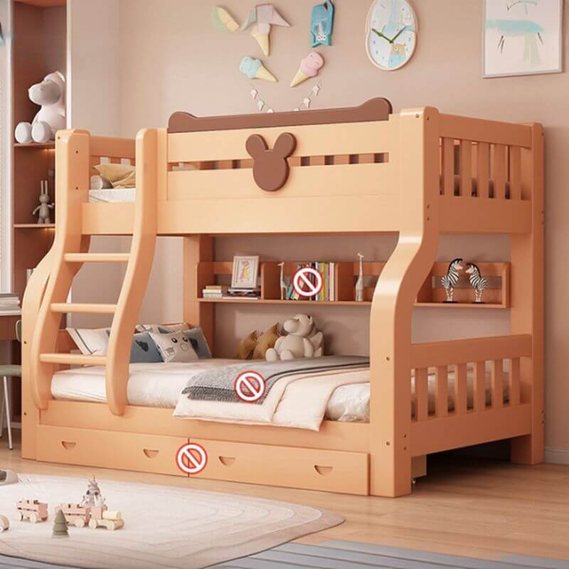 Natural Finish Modern Bunk Bed with Ladder and Storage Options