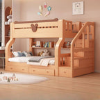 Natural Finish Modern Bunk Bed with Ladder and Storage Options