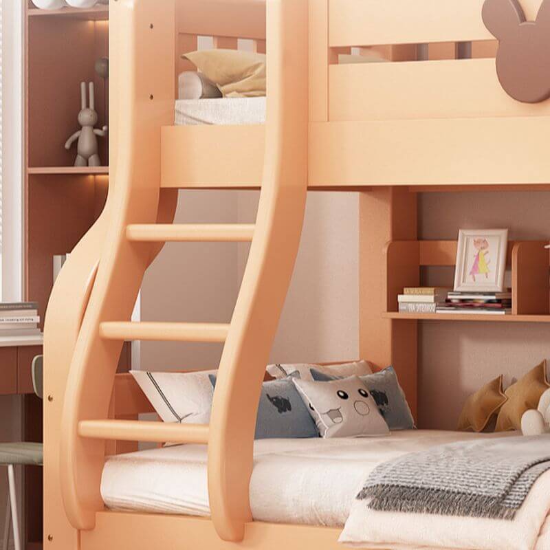 Natural Finish Modern Bunk Bed with Ladder and Storage Options