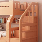 Natural Finish Modern Bunk Bed with Ladder and Storage Options