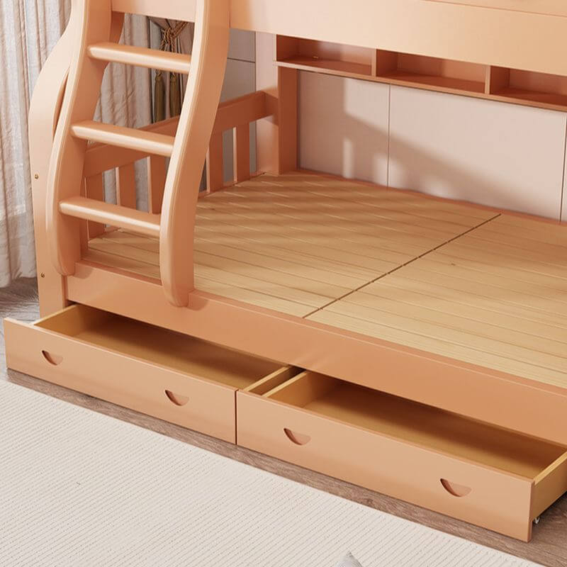 Natural Finish Modern Bunk Bed with Ladder and Storage Options