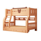 Natural Finish Modern Bunk Bed with Ladder and Storage Options