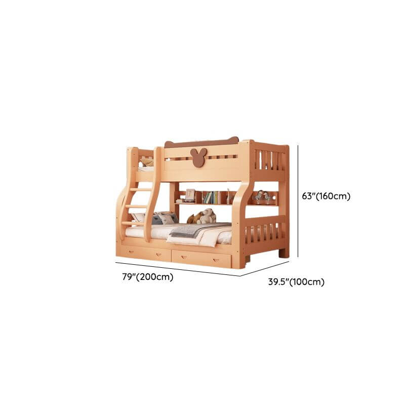 Natural Finish Modern Bunk Bed with Ladder and Storage Options Dimensions
