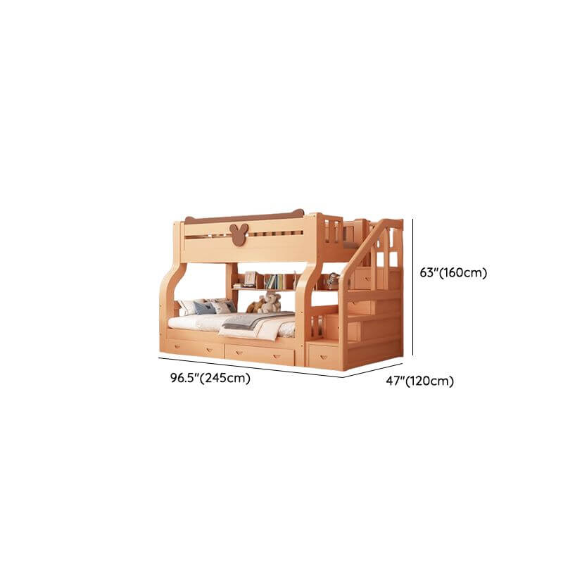Natural Finish Modern Bunk Bed with Ladder and Storage Options Dimensions