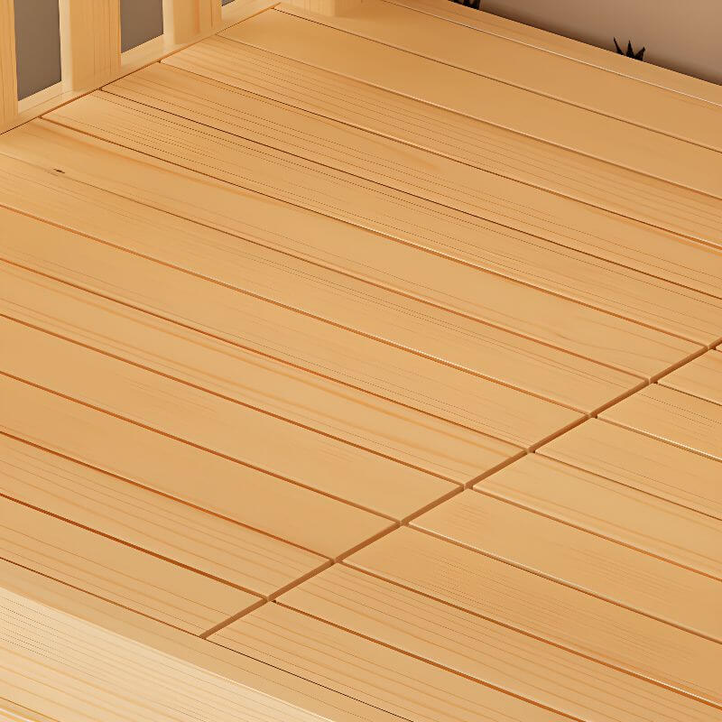 Natural Finish Modern Bunk Bed with Ladder & Drawer & Bookcase