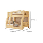 Natural Finish Modern Bunk Bed with Ladder & Drawer & Bookcase Dimensions