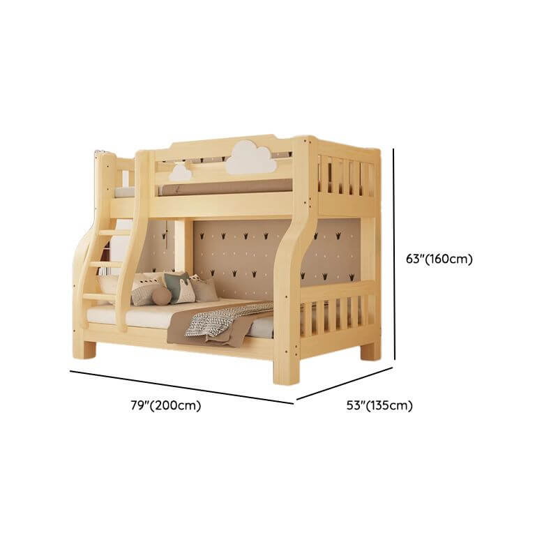 Natural Finish Modern Bunk Bed with Ladder & Drawer & Bookcase Dimensions