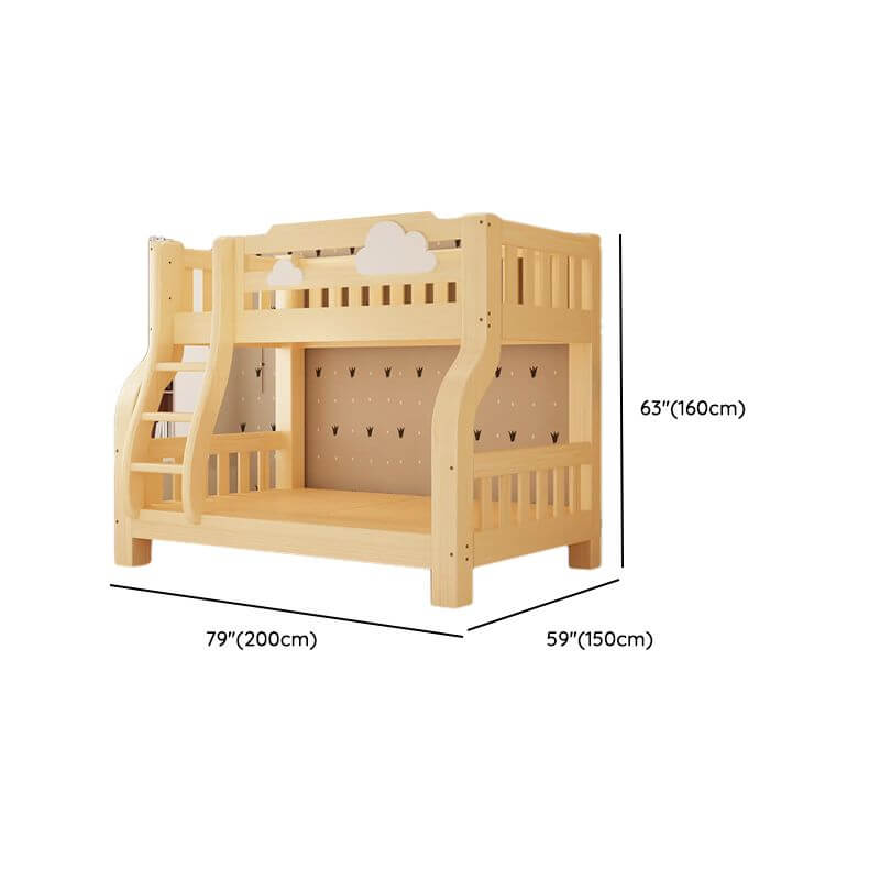 Natural Finish Modern Bunk Bed with Ladder & Drawer & Bookcase Dimensions