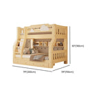 Natural Finish Modern Bunk Bed with Ladder & Drawer & Bookcase Dimensions