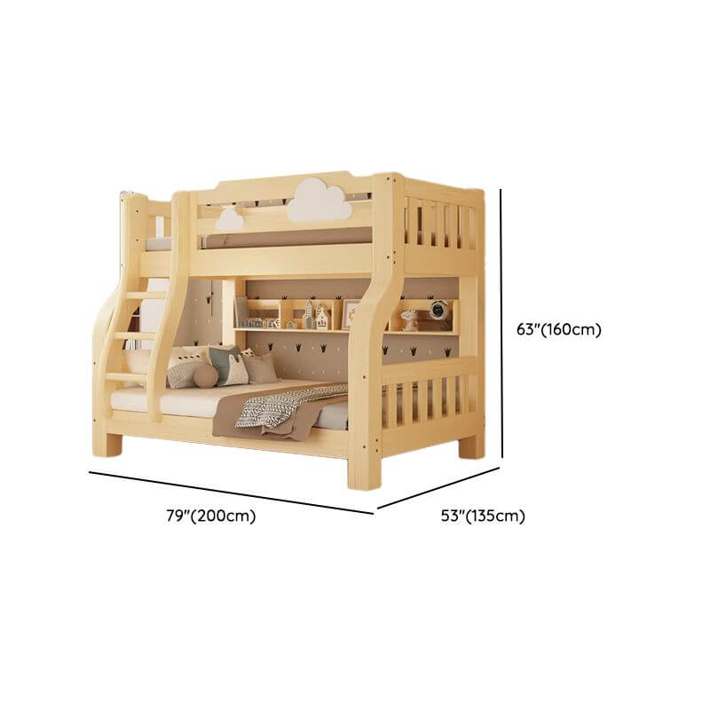 Natural Finish Modern Bunk Bed with Ladder & Drawer & Bookcase Dimensions