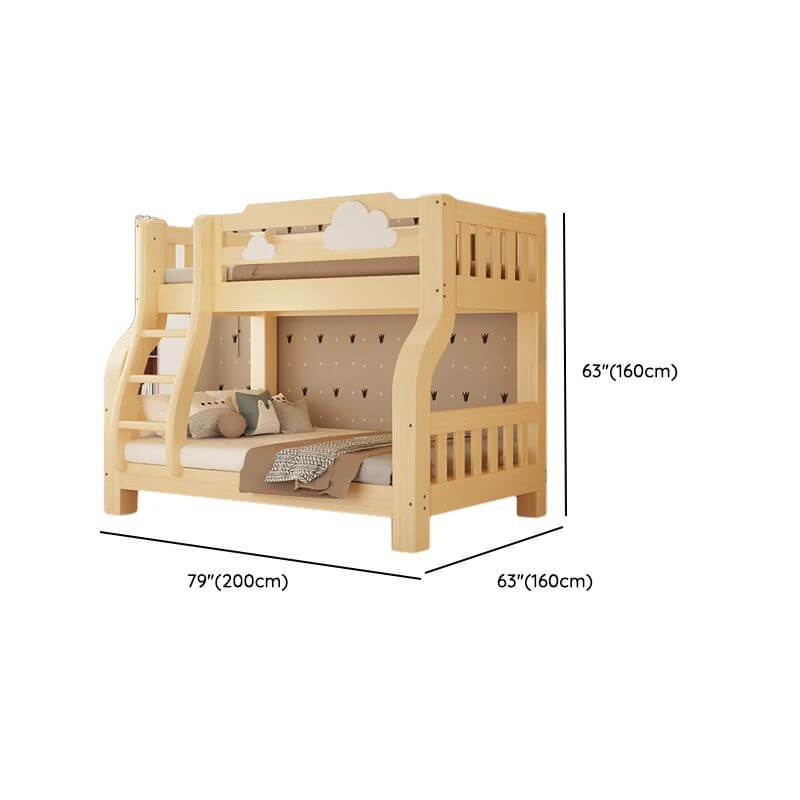 Natural Finish Modern Bunk Bed with Ladder & Drawer & Bookcase Dimensions