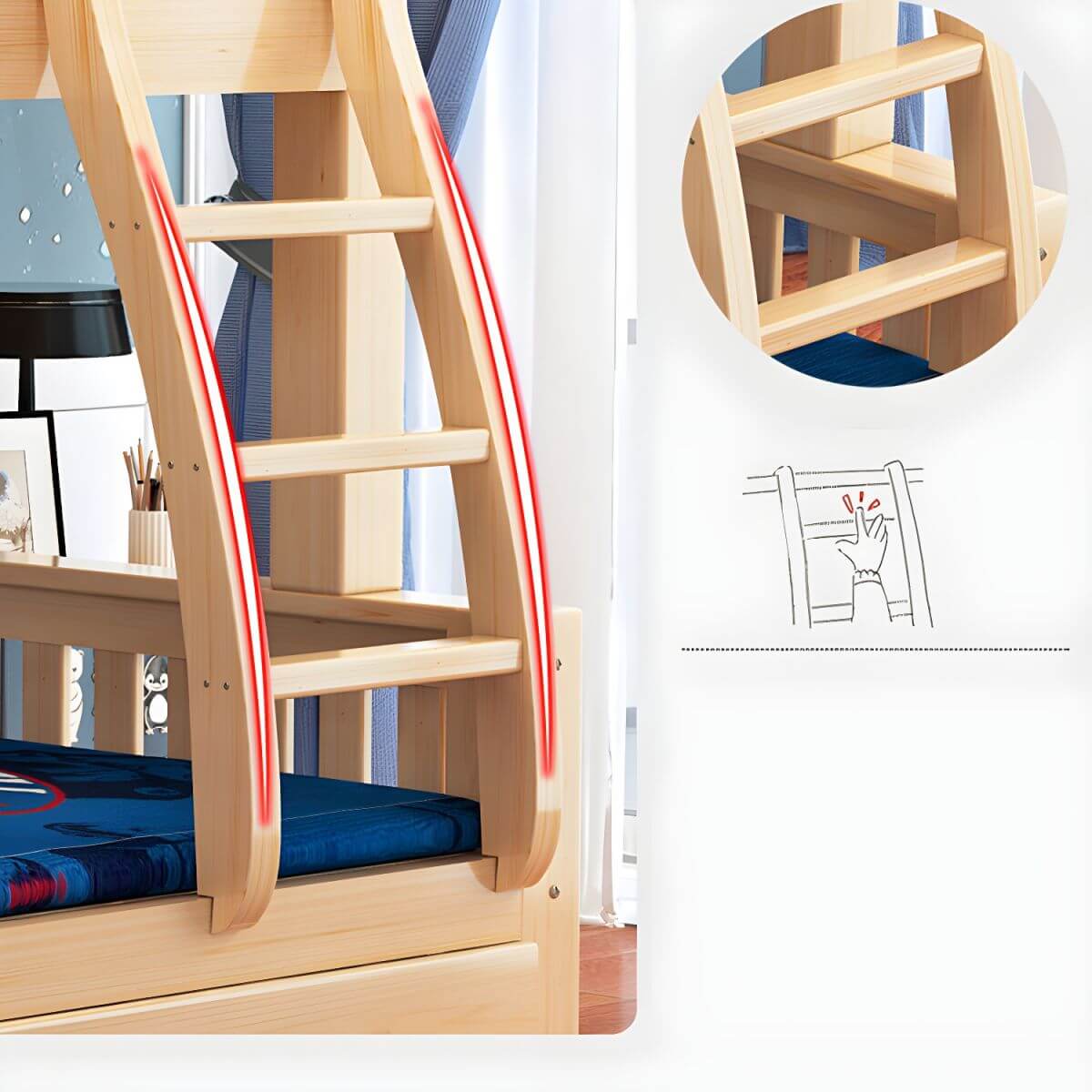 Natural Finish Modern Bunk Bed with Mattress & Storage Options