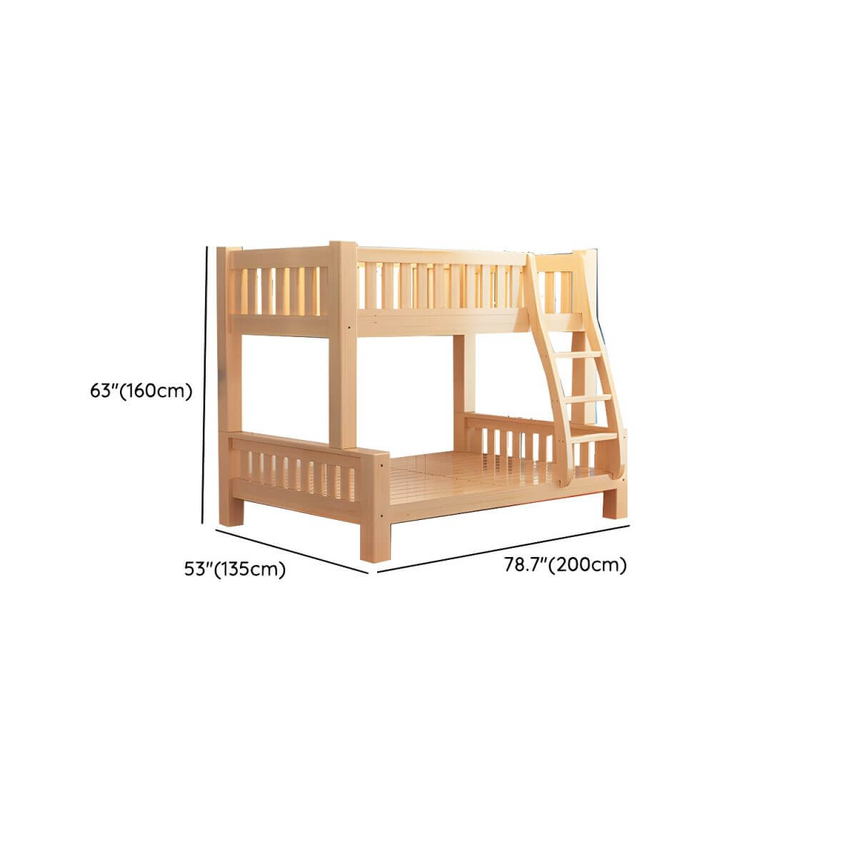 Natural Finish Modern Bunk Bed with Mattress & Storage Options Dimensions